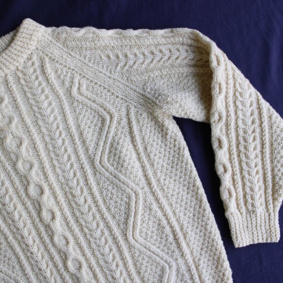 Vintage handmade wool fisherman cable weave crew neck sweater westerly cream L - Picture 5 of 10